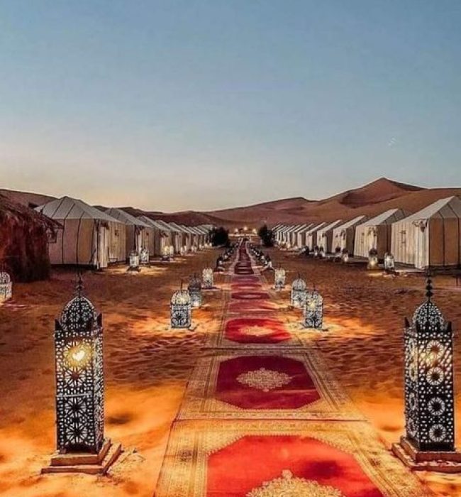 Morocco's Northern & Desert landscapes Head south into the Sahara Desert at Merzouga, where you’ll spend a magical night under the stars in a Berber camp and enjoy a camel ride over the Erg Chebbi dunes