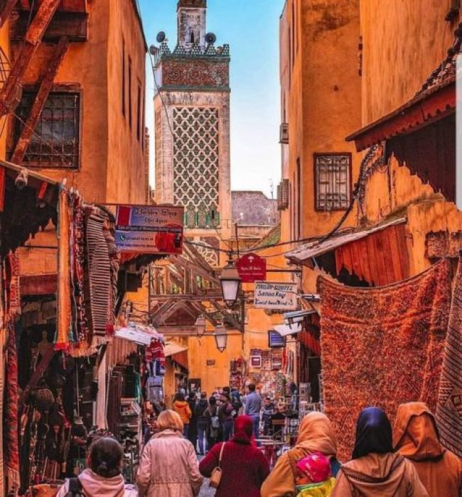 Morocco's Northern & Desert landscapes, followed by Fez. In Fez’s medina, discover medieval architecture, colorful tanneries, and lively souks, fully immersing yourself in Morocco’s northern culture.